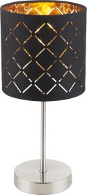 Stalinis nakties šviestuvas GLOBO Clarke, E14, 1 x 40W, 230V, matinio nikelio sp., aksomas juodos/auksinės sp., su jungikliu, 150 x 350 mm, 15229T