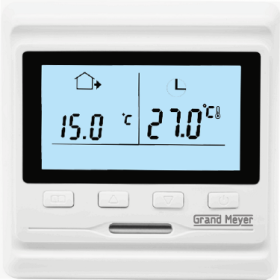 Programuojamas termostatas GRAND MEYER HW500, 16 A, 230V, el. grindų šildymui, su patalpos ir grindų temperatūros jutikliu, balta sp.