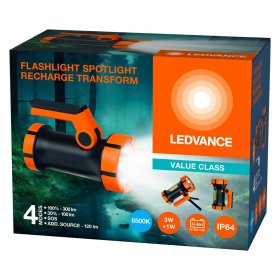 Rankinis LED žibintuvėlis įkraunamas LEDVANCE, 3W + 1W, 100-300lm, 2400 mAh, 203x113x158 mm, IP64