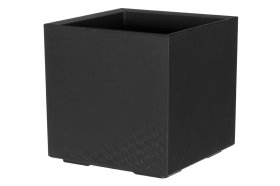 Plastikinis lauko vazonas 4LIVING Karo Beton, juodos sp., su įmontuojamais ratukais, 40 x 40 x 40 cm.