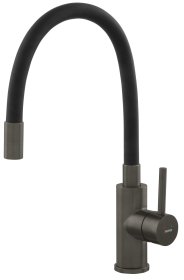 Plautuvės maišytuvas FERRO FITNESS INOX, lankstus, grafito spalvos korpusas, juodas snapas, BZA4BSSGM