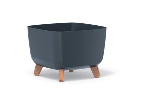 Plastikinis kambarinis vazonas GRACIA SQUARE, kvadrato formos ant kojelių, antracito sp., vazono skersmuo 24 cm.