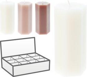 Žvakė, šešiakampio formos, 7 x 7 x 14 cm, 3 skirtingos sp.