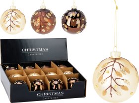 Eglutės žaisliukas, stiklas, su blizgučiais, 3 skirtingos sp., skersmuo 8 cm