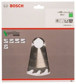 Medienos pjovimo diskas BOSCH Optiline Wood, 190 x 30 x 2,6 mm, 24