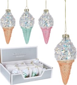 Eglutės žaisliukas Ledai, stiklinis, 3 spalvos, 13 cm