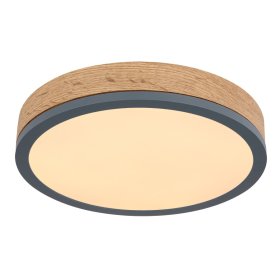 Lubinis LED šviestuvas GLOBO Doro, 12W, 230V, 1600 lm, 3000K, MDF medžio išvaizda, rėmas ažuolo, aliuminio grafito sp., 300 x 85 mm, 416080WD1R.