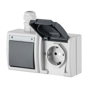 Kištukinis lizdas EPN Aquant, 2 vietų, paviršinis, su įž., IP65, 10A/250V, pilkos sp., 1245-65