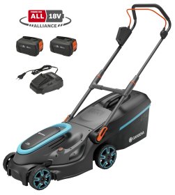 Akumuliatorinė vejapjovė GARDENA PowerMax 37/36V P4A , 36 V, pjovimo plotis 37 cm, rinktuvo talpa 45 l, 15,1 kg. Komplekte 2 x 4.0 Ah akumuliatoriai ir pakrovėjas