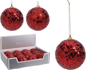 Eglutės žaisliukas, raudonos sp., su blizgučiais, skersmuo 8 cm