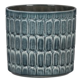 Kambarinis keraminis vazonas SCHEURICH Alma (878/14), mėlynos sp., su įspaustais raštais, vazono skersmuo 14 cm.