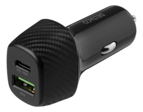 Automobilinis USB įkroviklis DELTACO Usbc-Car120, 1 x USB-A, 1 x USB-C, PD, 36 W, juodos sp.