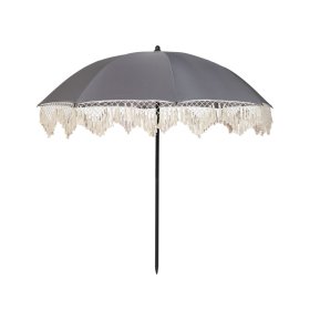 Paplūdimio skėtis su kutais NOVELLY HOME BU12-G, iš poliesterio, pilkos ir juodos sp., skersmuo 200 cm