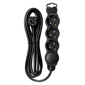 Ilgiklis ORRO, 3 lizd., 3m, su įž., su jungikliu, 3x1.5, juodos sp., 53085-15