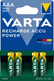 Maitinimo elementai VARTA RECHARGE ACCU, įkraunami, AAA 1000 mAh, 4 vnt., 5703