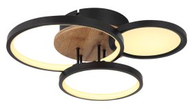 Pakabinamas LED šviestuvas GLOBO Sid, 30W, 230V, 3000K, 3900 lm, metalas, plastikas, MDF tamsiai rudas medis, matinės juodos sp., 380 x 105 x 400 mm, 67273-30