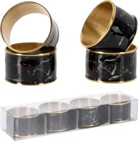 Servetėlių žiedų rinkinys, 4 vnt., juodos sp. su aukso sp. elementais