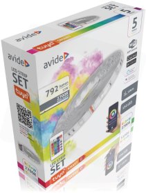 Išmaniosios šviesos diodų juostos komplektas AVIDE, At-3664 Wi-Fi +Tuya, LED 5m, 22W/m, IP65, RGB+2700K, dimer., 12V, 30LED/m, kompl. 24 mygt. pult., transform. iš 220V-12V