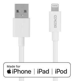 Įkrovimo laidas DELTACO IPLH-401, USB-A -Lightning, Mfi, Apple C189, 1 m, baltos sp.