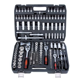 Įrankių rinkinys TRIMAX, komplekte 1/2", 3/8", 1/4'' terkšliniai veržliarakčiai ir galvutės, 172 vnt.