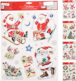 Kalėdiniai langų lipdukai, 4 skirtingi dizainai, 42 x 30 cm