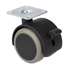 Dvigubas ratukas WALTECO, d-50 mm, su plokštele, su stabdžiu, apkrova 50 kg