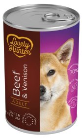 Konservuotas šunų ėdalas LOVELY HUNTER, suaugusiems šunims su jautiena ir elniena, 400g