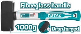 Kūjinis plaktukas TOTAL, stiklo pluošto rankena, 45CS, 1kg., THT7210006