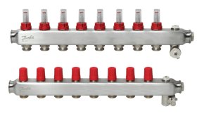 Grindinio šildymo kolektorius DANFOSS SSM-8F, 1', 8+8 žiedų, reguliuojamas, plieninis
