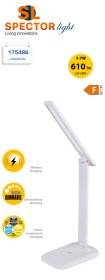 Stalinis šviestuvas SPECTOR LIGHT 17548, LED, 7 W, 220-240 V, 2700/4000/6500 K, 610 lm, dimer., belaidis krovimas mobiliam telefonui, baltos sp., 170x120x325 mm
