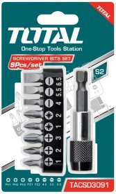 Sukimo antgalių rinkinys TOTAL, su laikikliu, 9 vnt. magnet., su užraktu, TACSD3091