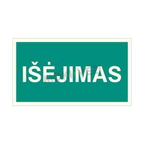 Informacinis ženklas, išėjimas, 130 x 230 mm, lipdukas, švytintis