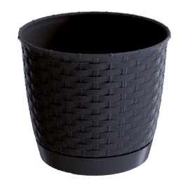 Plastikinis lauko vazonas RATOLLA, su padėklu, juodos sp., vazono skersmuo 19 cm.