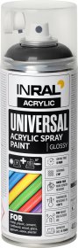 Aerozoliniai dažai INRAL ACRYLIC UNIVERSAL, 400 ml, tamsiai juoda, blizgi, RAL9005