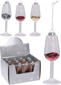 Kalėdinė dekoracija Taurė, kelių dizainų su viduje esančiais blizgučiais, stiklinis, 11,5 cm