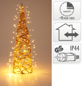 Kalėdinė LED dekoracija Eglutė, geležies viela, šiltos baltos sp., skaidrus kabelis 500 cm, 12 x 12 x 40 cm, lauko naudojimui