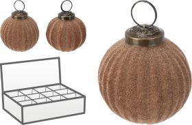 Eglutės žaisliukas, gofruotas, flokuotas stiklas, rusvos sp., skersmuo 8 cm