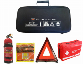 Automobilio saugos rinkinys ALBURNUS, su 2 kg gesintuvu, avarinis ženklas, šviesą atspindinti saugumo liemenė, vaistinėlė