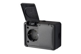 Kištukinis lizdas LIREGUS Hermi, 2 vietų, paviršinis, juodos sp., su įžeminimu, PKL 16-007.J 