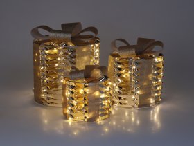 Kalėdinių LED dekoracijų rinkinys Dovanos, 3 vnt., aukso sp., šiltos sp. lemputės