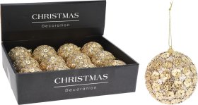 Eglutės žaisliukas, su gėlytėmis, šampano sp., skersmuo 8 cm