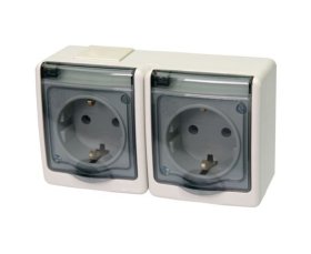 Kištukinis lizdas PAWBOL Beta, 2 vietų, paviršinis, su įž., IP44, pilkos sp., permatomu dangteliu, D.3613SGG/1