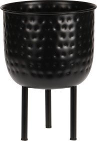 Kambarinis metalinis vazonas ant kojelių, juodos sp., išmatavimai 19 x 19 x 25,4 cm.