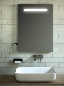 Vonios veidrodis ELITA LINA 60, 60 x 80 cm, LED, IP44, 5700K, USB ×2, mygtukas, su f-ja nuo rasojimo, 166764