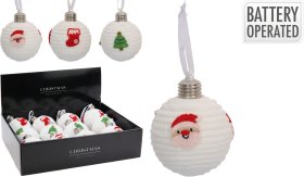 Eglutės žaisliukas LED, 3 skirtingi dizainai, šiltai balta LED lemputė, skersmuo 8 cm, 3 x LR44 baterijos komplekte