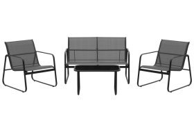 Lauko baldų komplektas 4LIVING Kiira, komplektą sudaro 2 krėslai, dvivietė sofa ir stalas, pilkos sp.