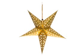 Kalėdinė dekoracija šviečianti žvaigždė FINNLUMOR, popierinė, su LED, 43 cm, auksinės sp., laido ilgis 30 cm