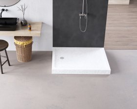 Dušo padėklas HARMONY Laut HAR-0130, 80 x 100 x 11,5 cm, akrilinis, baltas, stačiakampis, natūralaus akmens imitacija