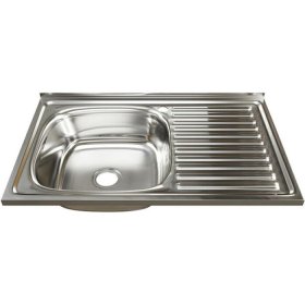 Plautuvė INOX Dm-8050,21425, 80 x 50 cm, kairė, plieninė, su ventiliu, kilmės šalis Kinija