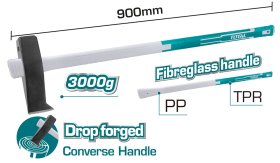 Skaldymo kirvis stiklo pluošto rankena TOTAL THT79813D, 900 mm, 45CS, 3 kg